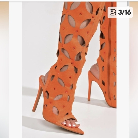 Cape Robbin Orange Cutout Thigh High Boots - Picture 4 of 8